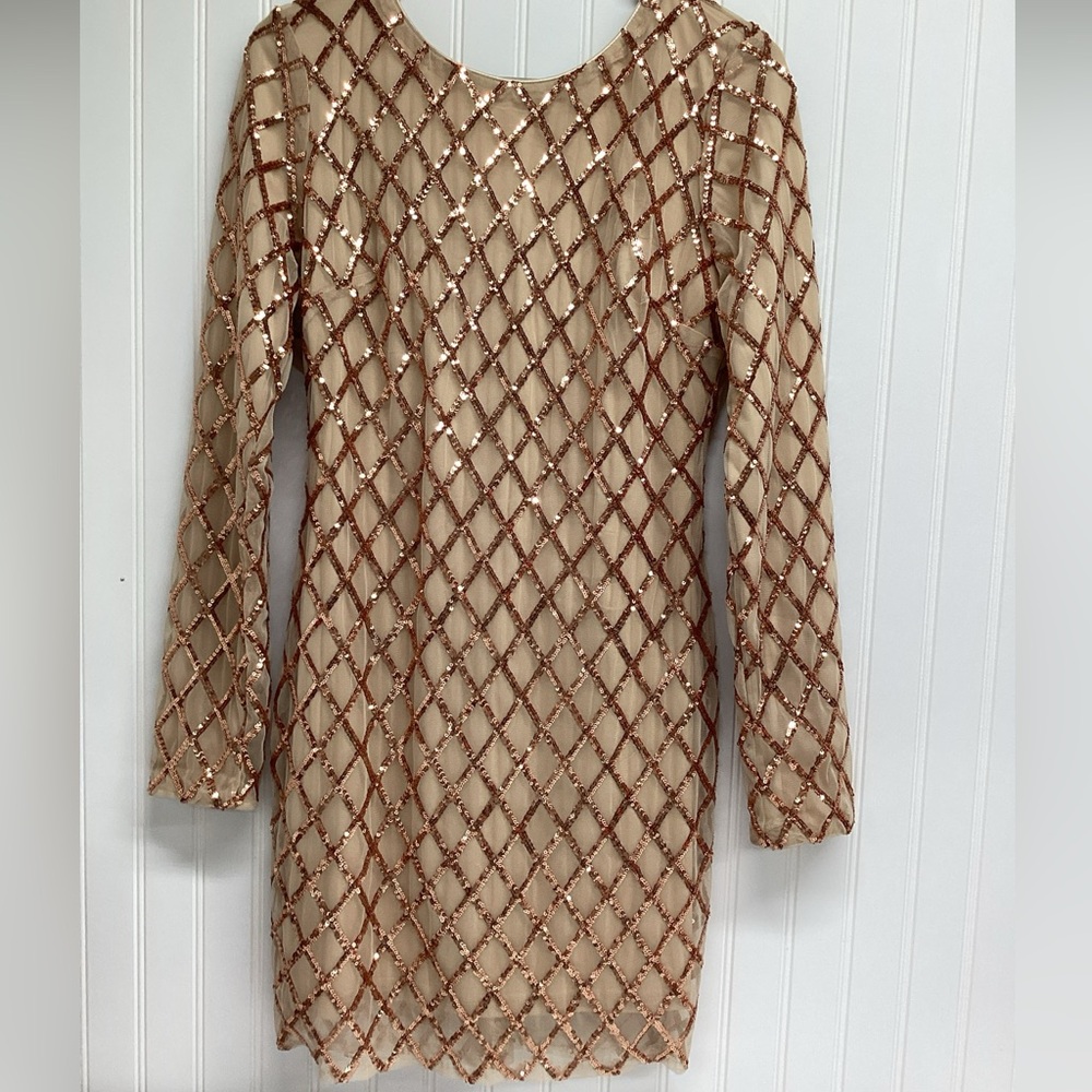 Forever 21 Mini Dress Large Sparkle Prom Dance Gold